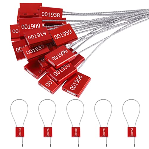 Mardatt 20個 プルタイトアルミセキュリティタグ カラーアソートメントセット スチール番号付き配送ケーブルワイヤーシール 輸送タグ 物流トラックコンテナ 貨物トレーラー用 (レッド)